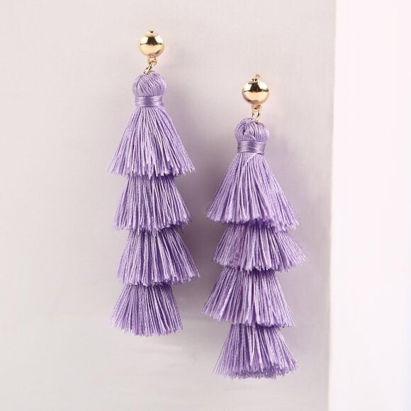 Tassel Earrings Handmade Tiered Thread Tassel Dangle Earrings, Multi Colors - Picture 4 of 4
